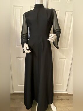 Elegant Black Maxi Dress with Sheer Bishop Sleeves